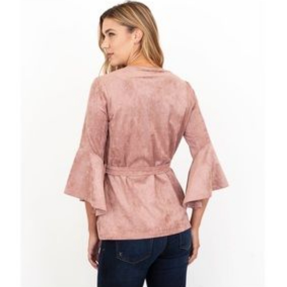 Kut From The Kloth Jacket Womens Size XL Pink Karina Sueded Bell Sleeve Belted - Picture 3 of 15